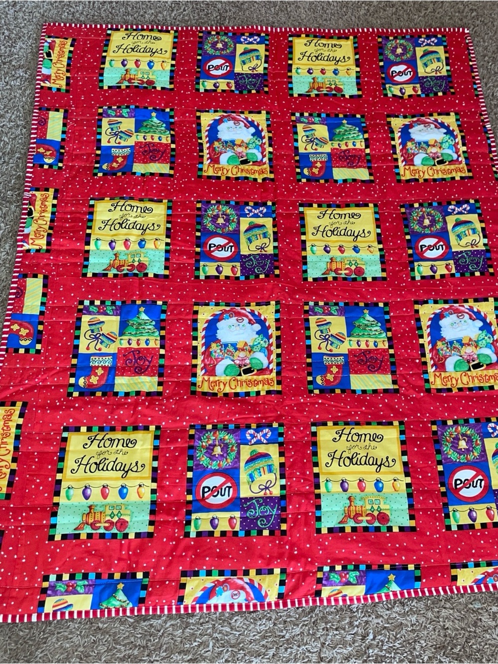 Home Holidays Red Christmas Patchwork Throw Blanket -handmade